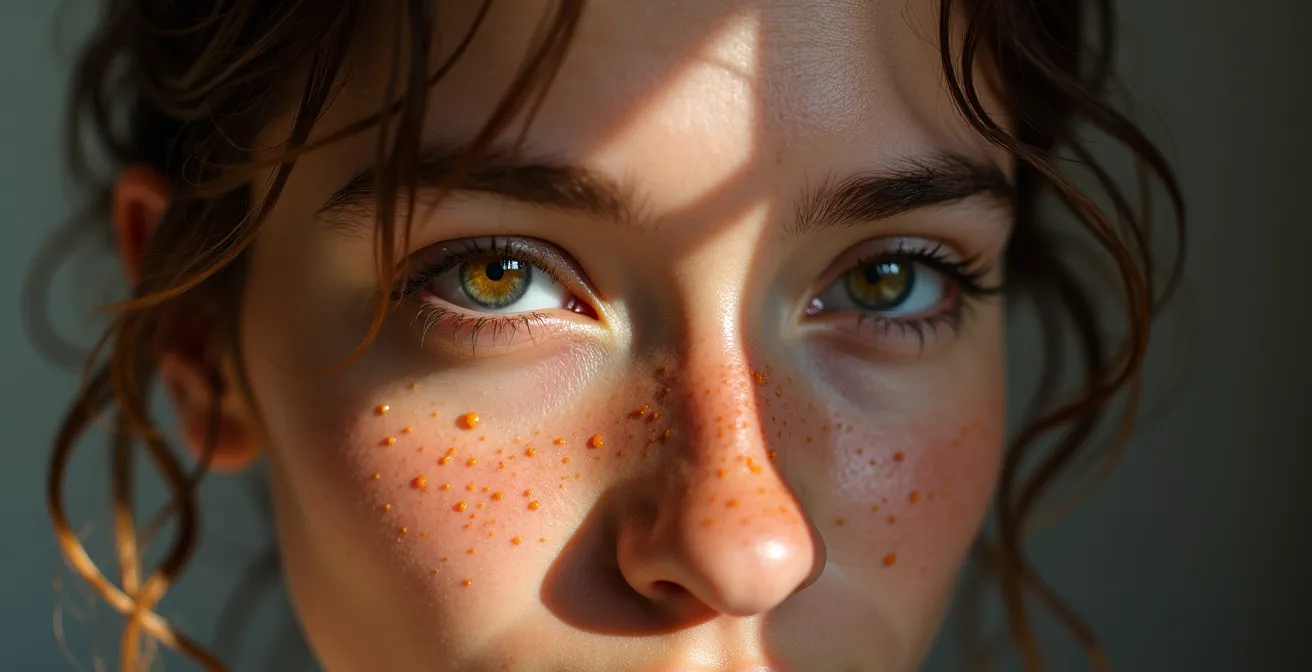 Ein Porträt einer Person in einem natürlichen, ungefilterten Moment—verletzlich, aber echt