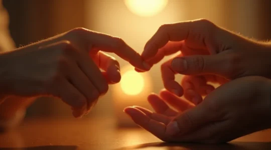 Abstrakte, symbolische Darstellung der Alchemie von Anziehung und Zärtlichkeit in einer modernen, minimalistischen Komposition.