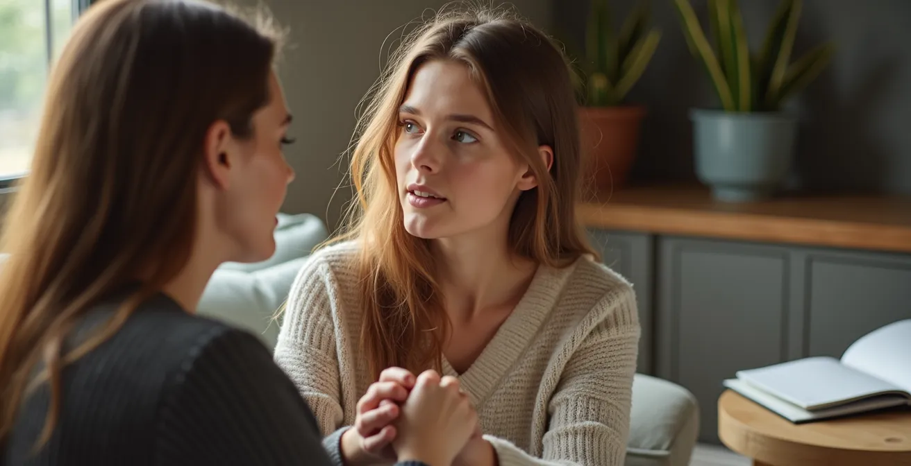 Ein Paar in aufrichtiger Kommunikation, das sich mit Integrität und echtem Vertrauen begegnet