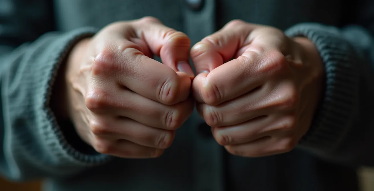 Makroaufnahme von Händen, die sich anspannen und Verspannungen als körperliches Symptom für emotionale Bedürfnisse zeigen.