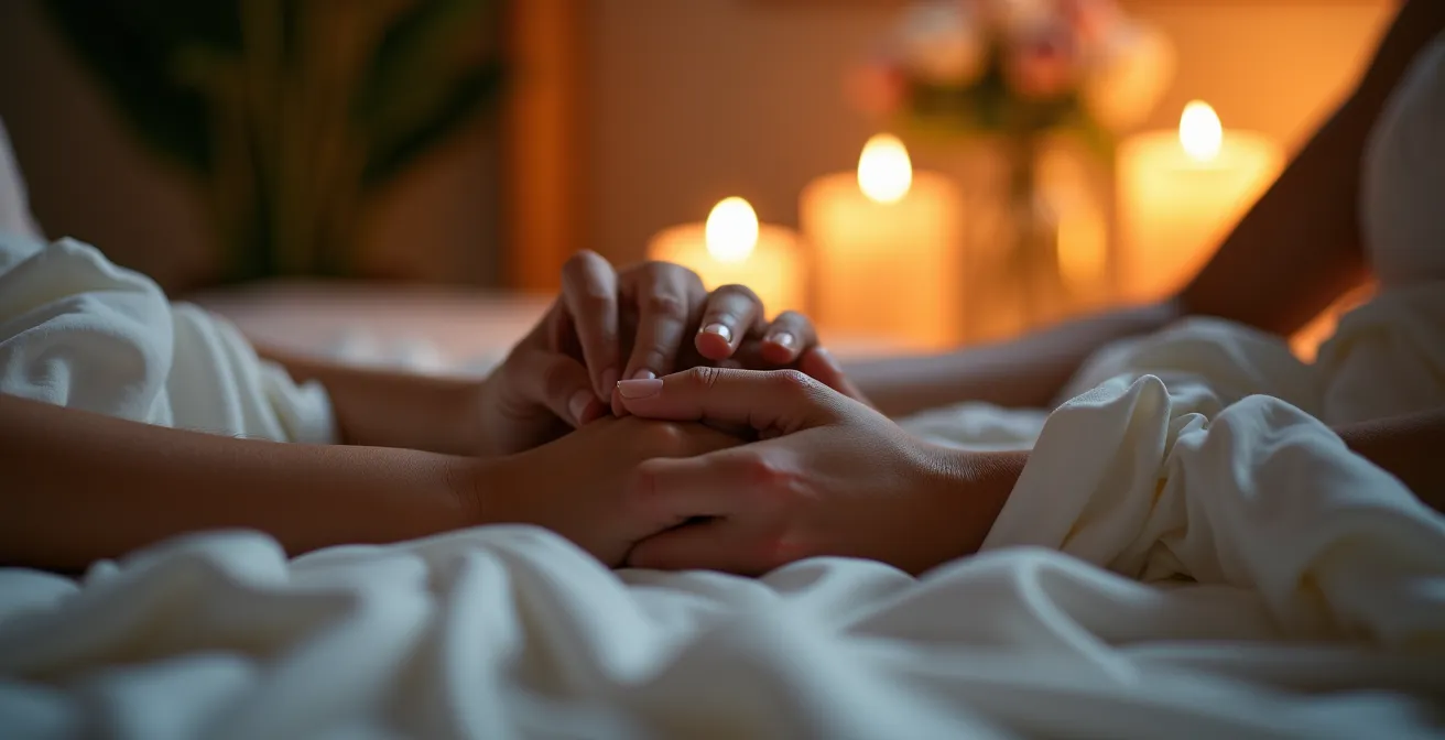 Ein gemütliches Schlafzimmer im warmen Kerzenlicht mit weichen Textilien und Pflanzen als intimes Sanktuarium