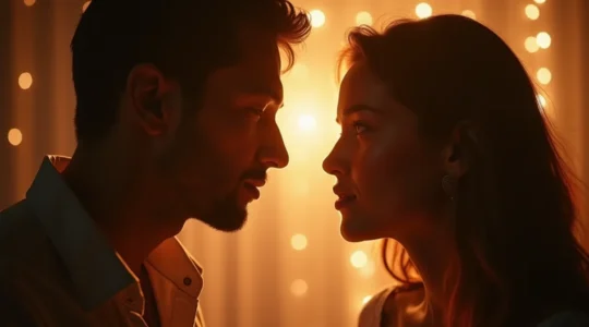 Ein Paar im intimen Moment der gegenseitigen Aufmerksamkeit mit Funkeneffekt symbolisierend die Wiedererweckung der Leidenschaft.