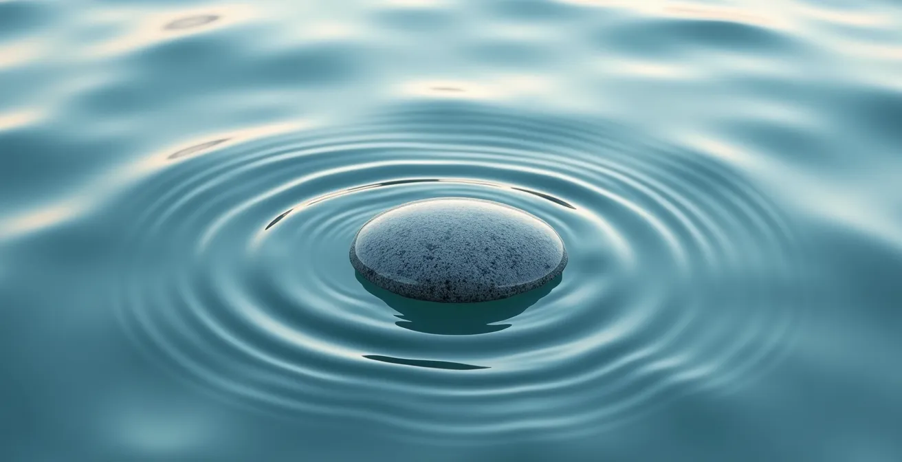 Abstrakte Darstellung von Wasserwellen mit meditativer Figur