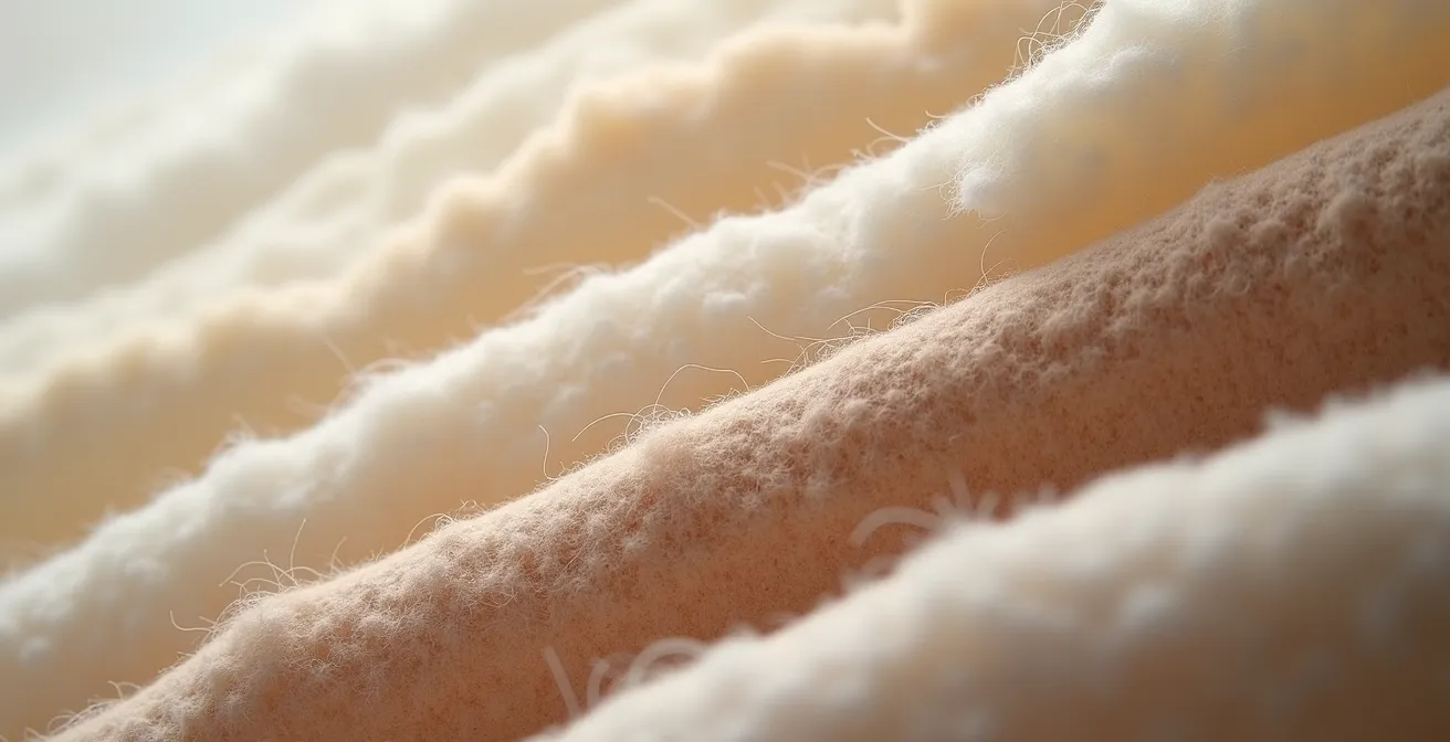 Makroaufnahme verschiedener natürlicher Stofftexturen wie Leinen, Wolle und Seide